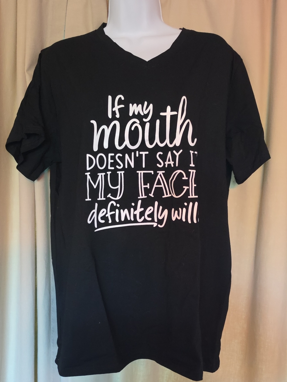 Black Women's Graphic Tee with "If My Mouth Doesnt Say It My Face Will"